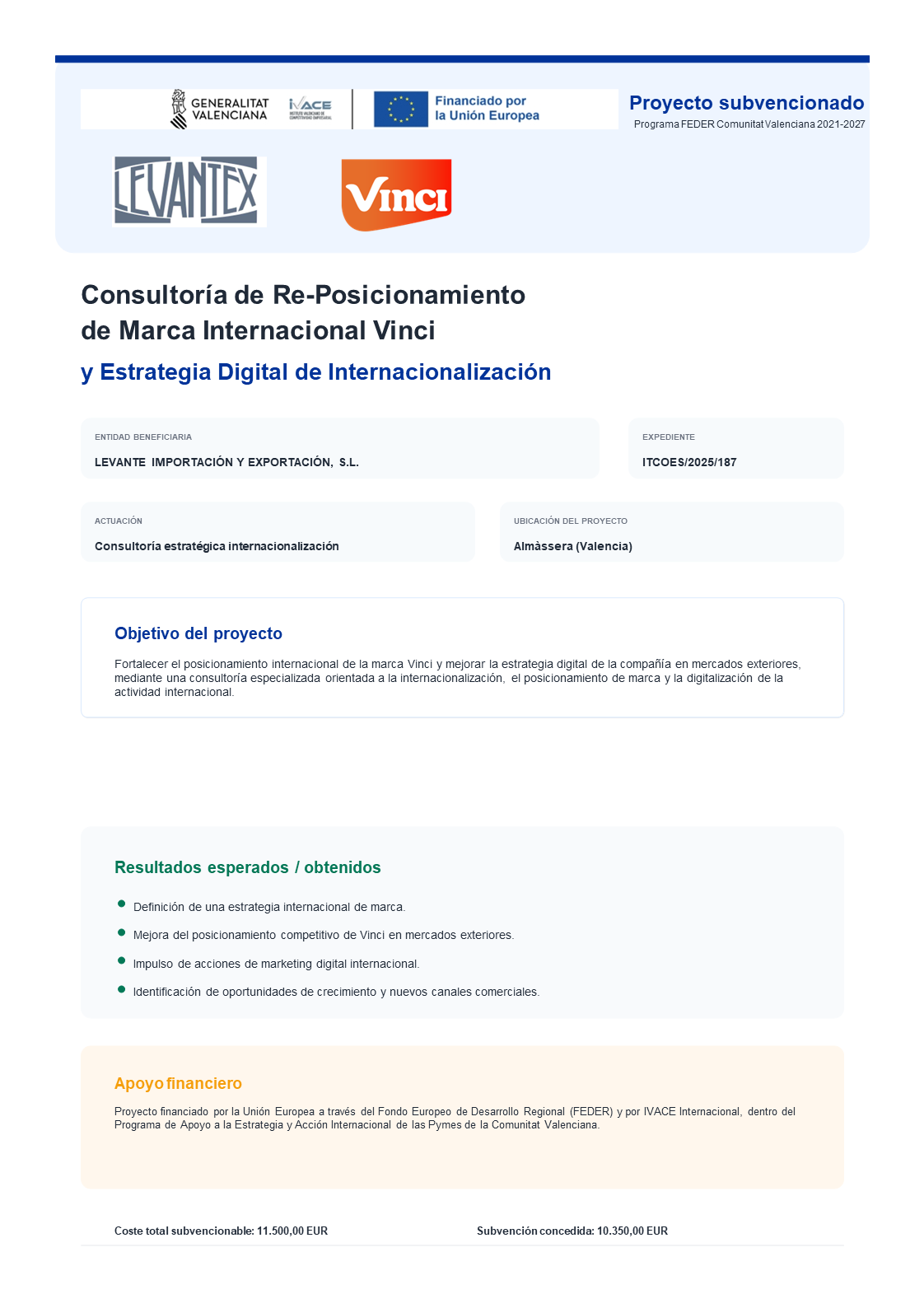 Consultoría de Re-Posicionamiento de Marca Internacional Vinci y Estrategia Digital de Internacionalización